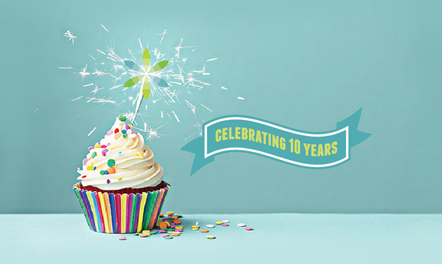 cupcake with sparkler celebrating 10 years
