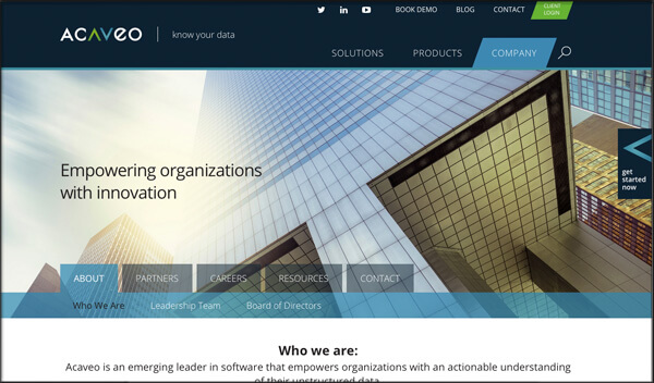 screen-shot of acaveo website