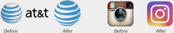 before and after comparison of at&t and Instagram logos